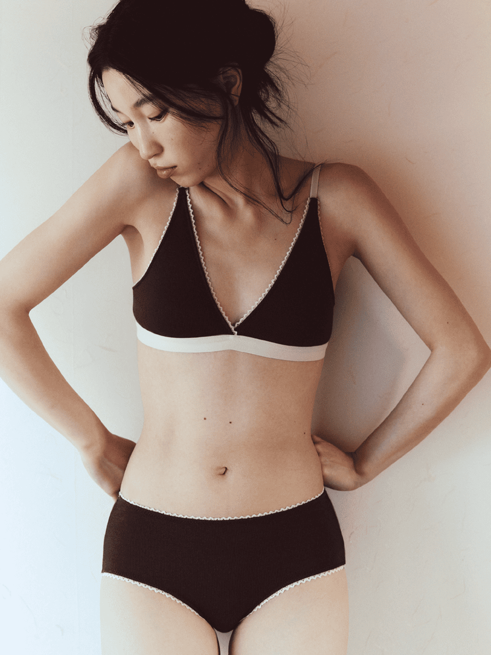 Triangle Ribbed Modal Bra & Panties (Acorn Color)
