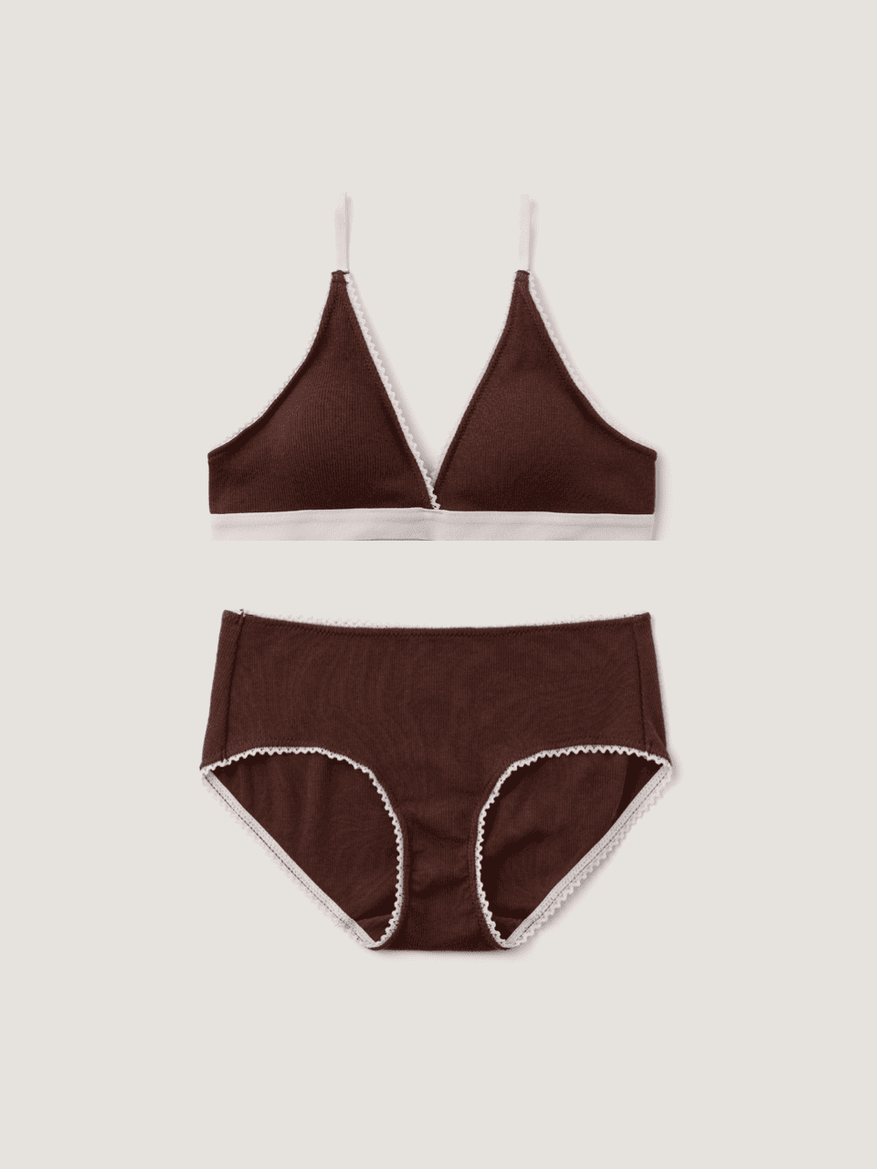 Triangle Ribbed Modal Bra & Panties (Acorn Color)