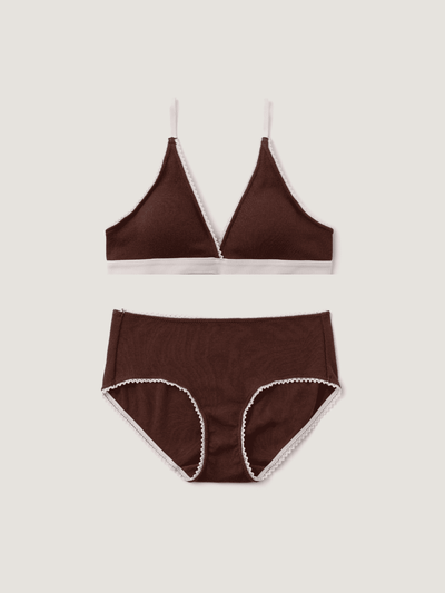 Triangle Ribbed Modal Bra & Panties (Acorn Color)
