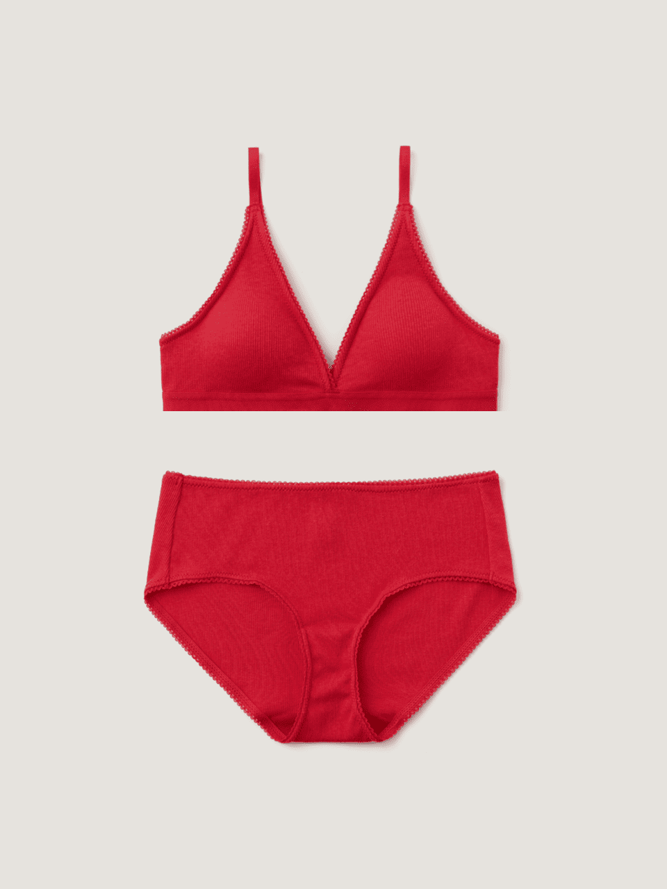 Triangle Ribbed Modal Bra & Panties (Bloom Color)