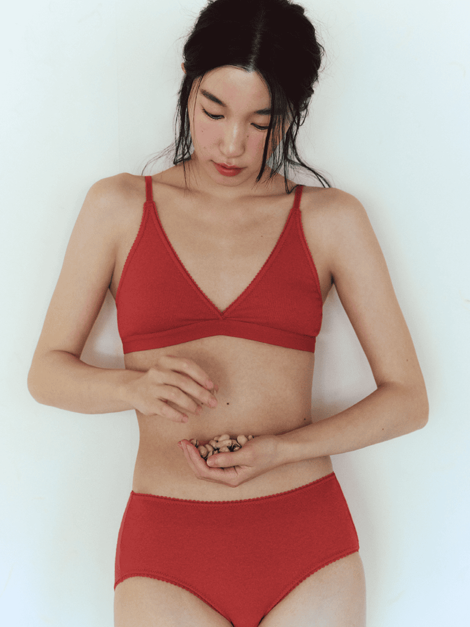 Triangle Ribbed Modal Bra & Panties (Bloom Color)