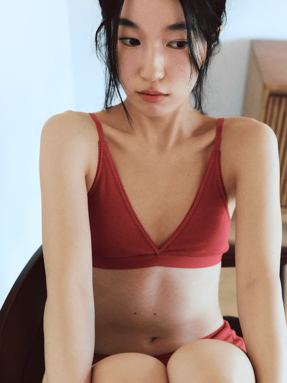 Triangle Ribbed Modal Bra & Panties (Bloom Color)