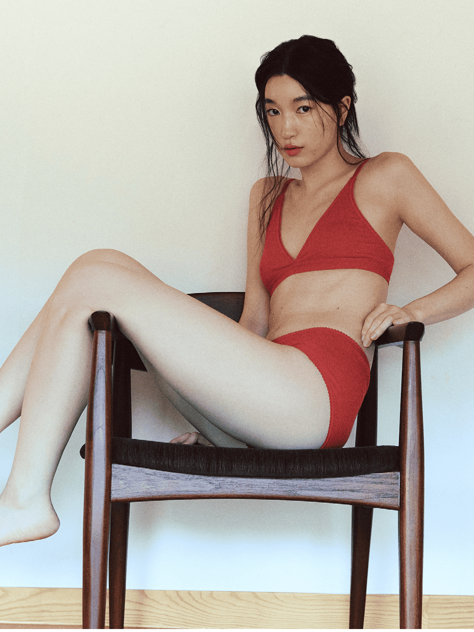 Triangle Ribbed Modal Bra & Panties (Bloom Color)