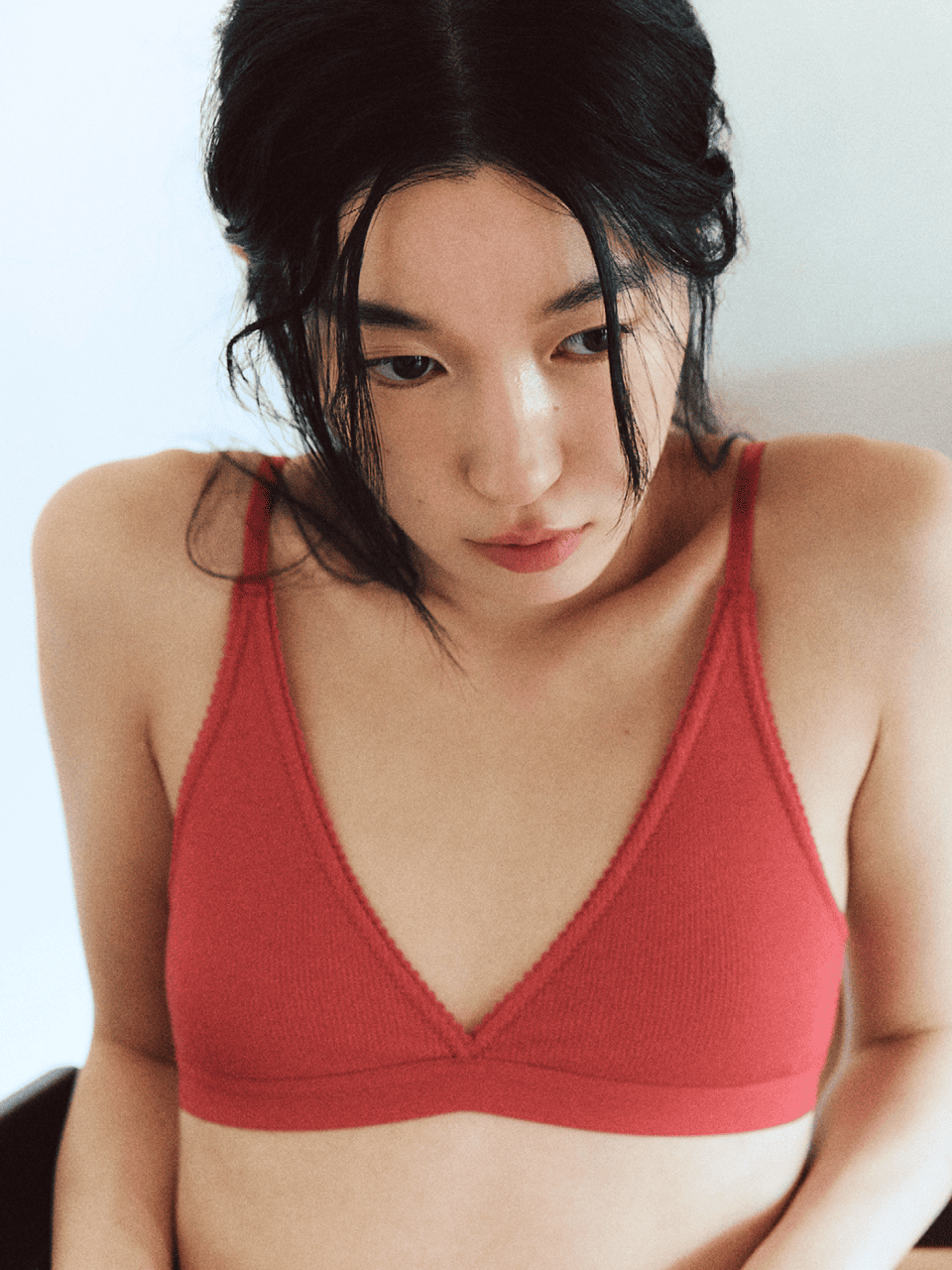 Triangle Ribbed Modal Bra & Panties (Bloom Color)