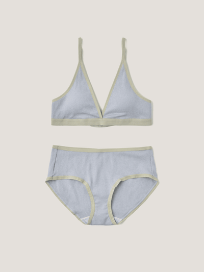 Triangle Ribbed Modal Bra & Panties (Blue Color)