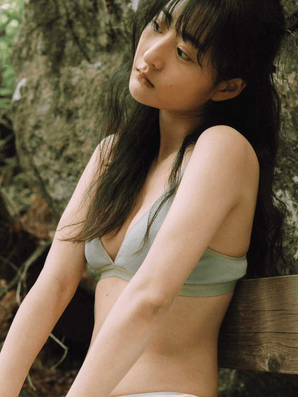 Triangle Ribbed Modal Bra & Panties (Blue Color)