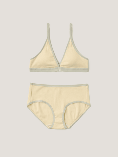 Triangle Ribbed Modal Bra & Panties (Lemon Color)