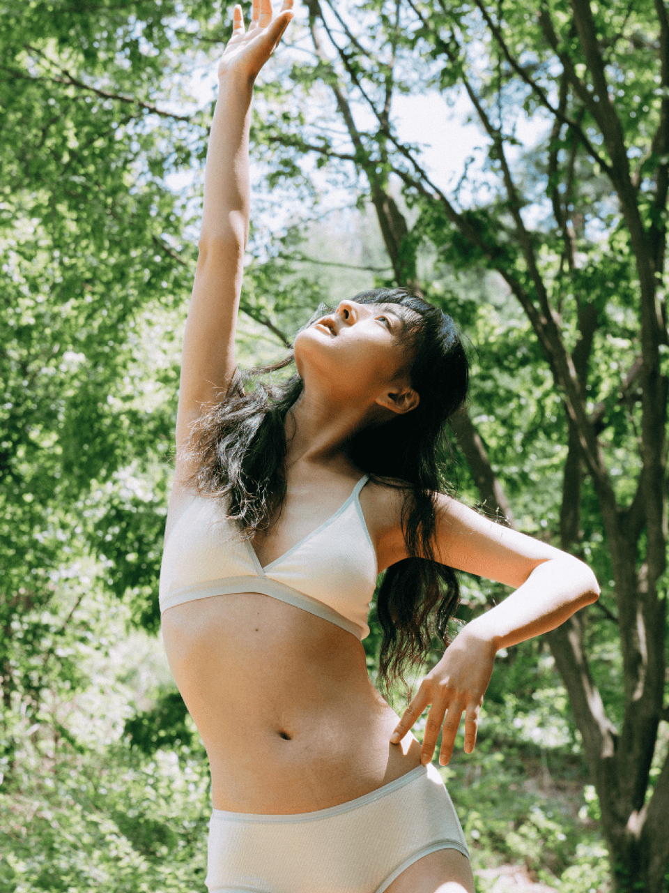 Triangle Ribbed Modal Bra & Panties (Lemon Color)