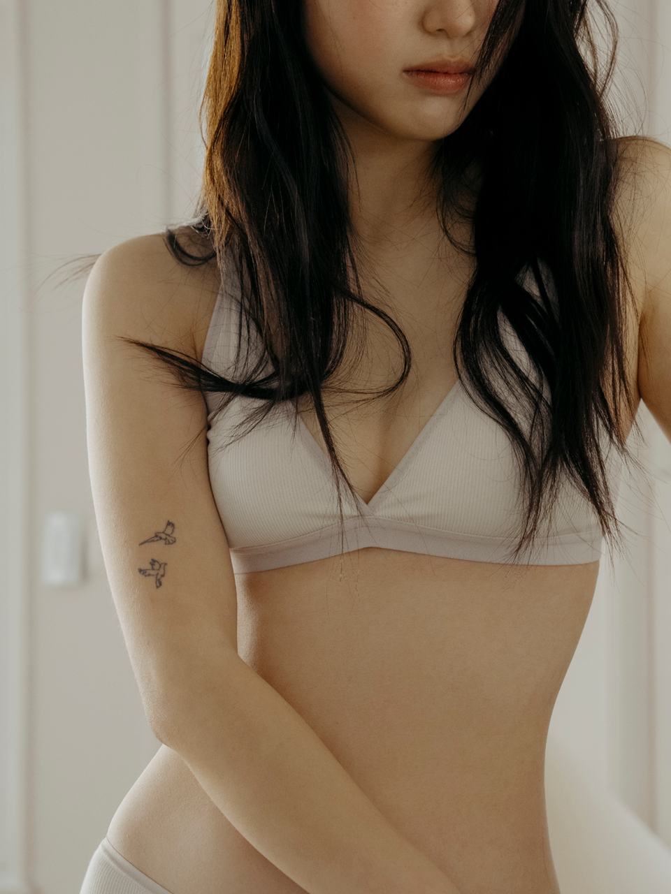 Triangle Ribbed Modal Bra&Panties (Fog Color)