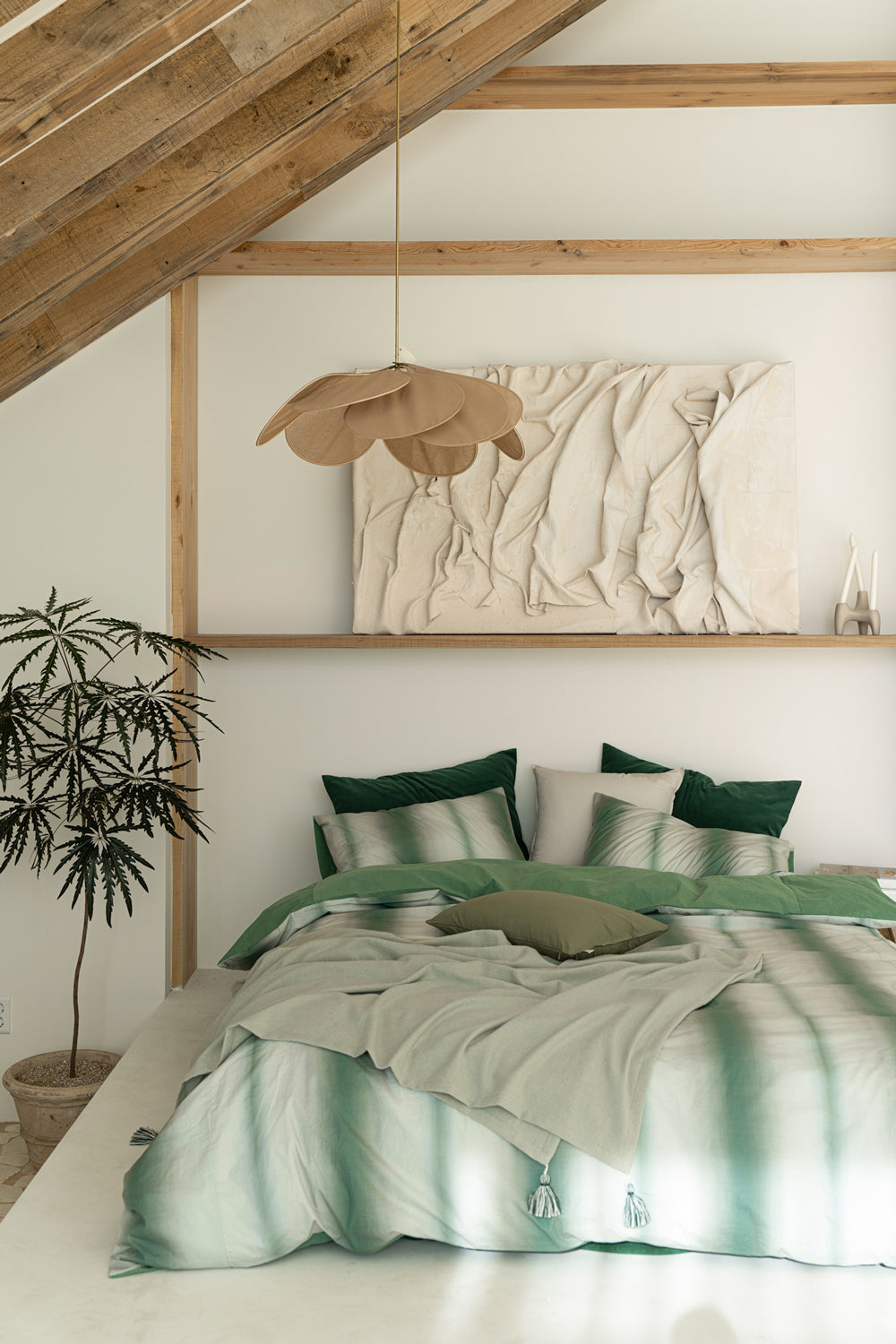 WINTER STRIPE DUVET COVER SET (Matcha Latte Color)